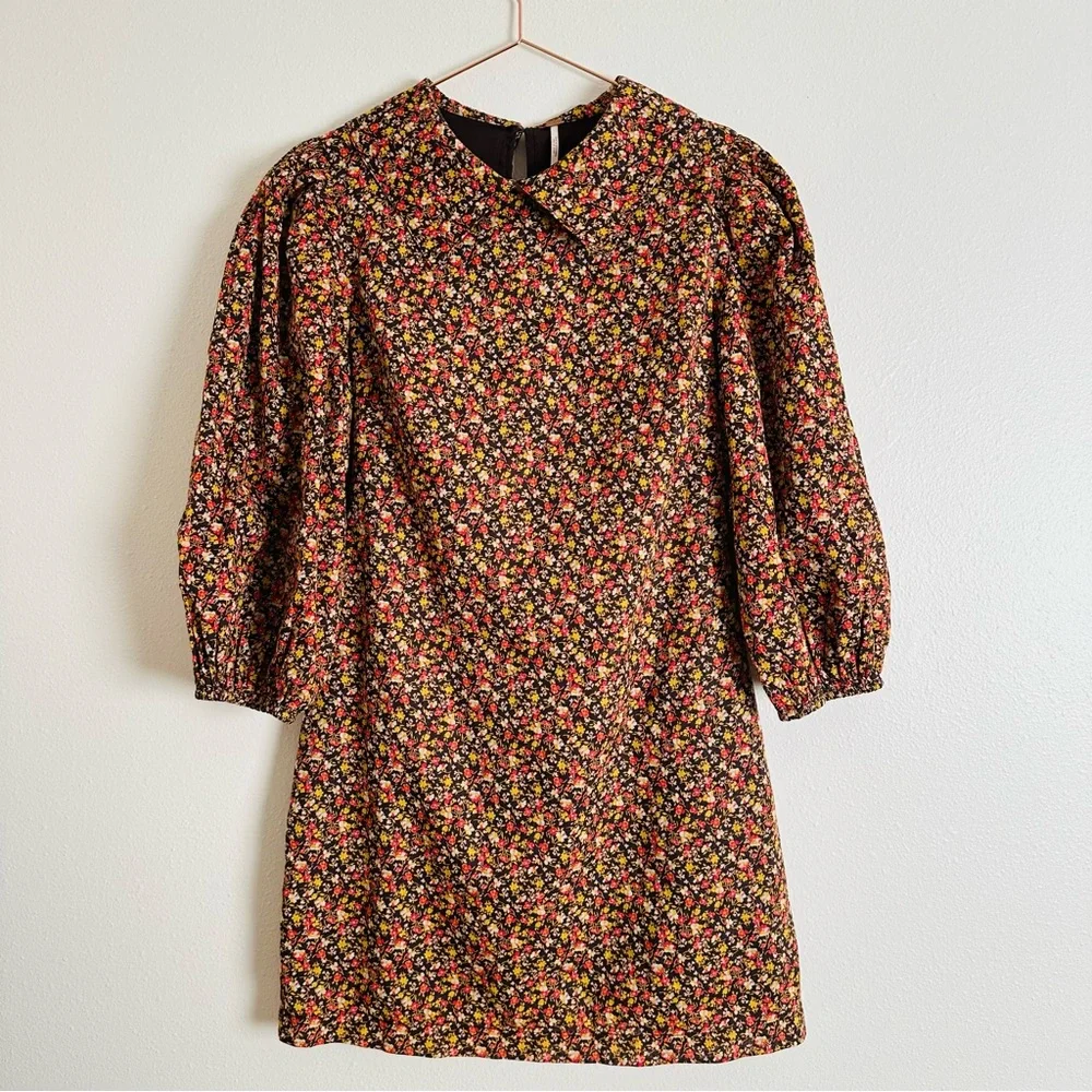 Free People Making Plans Floral Boho Point Colar Mini Dress